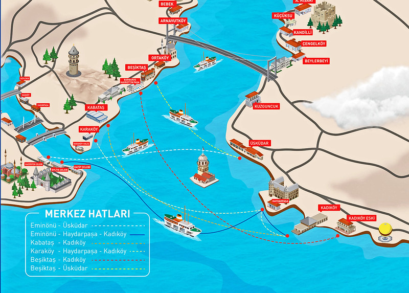 Карта с маршрутами паромов Стамбула