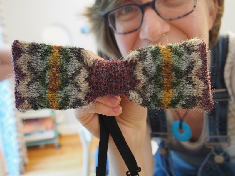 Handknit bow-tie for our music director.