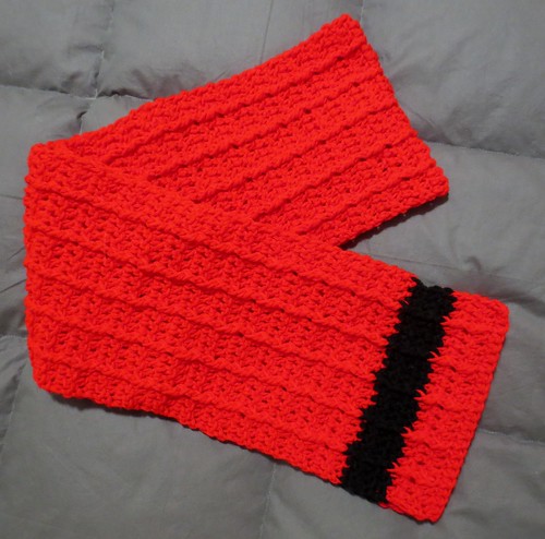 Cabled Red and Black Striped Scarf