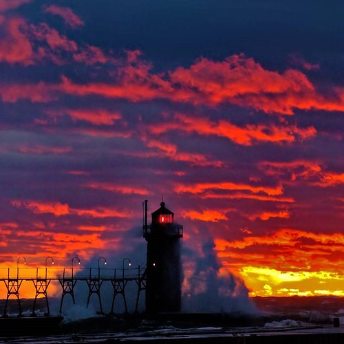 St. Joseph Pier Light during a winter storm. Photo courtesy and copyright Lighthouse Photographer Gary Martin. From Lighthouses of Michigan's Sunset Coasts