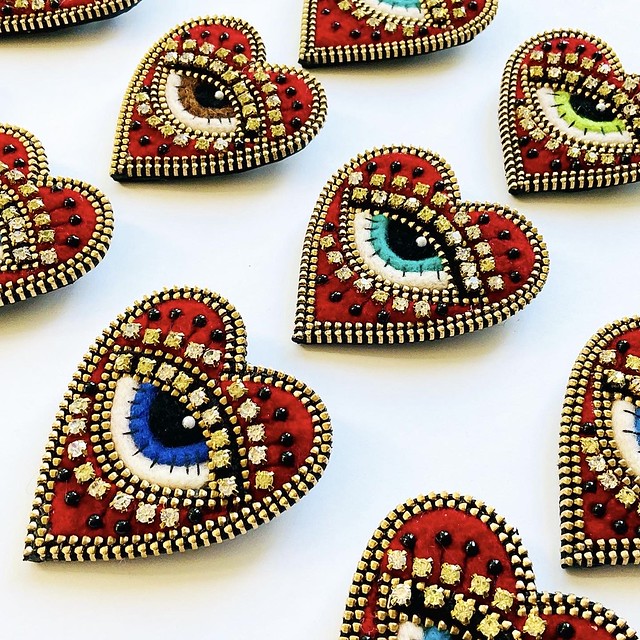 Finished a dozen heart brooches!