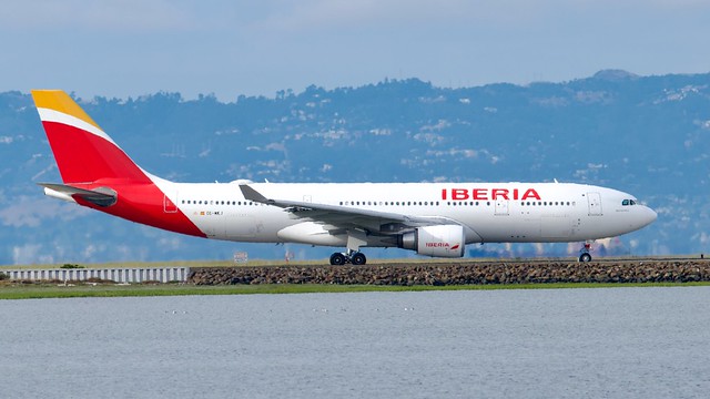 Iberia Airbus A330 -200 EC-MKJ taxing to takeoff SFO L1040492