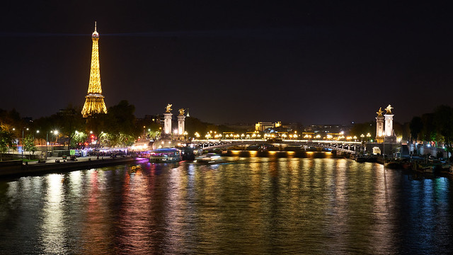 Paris Night over Seine river