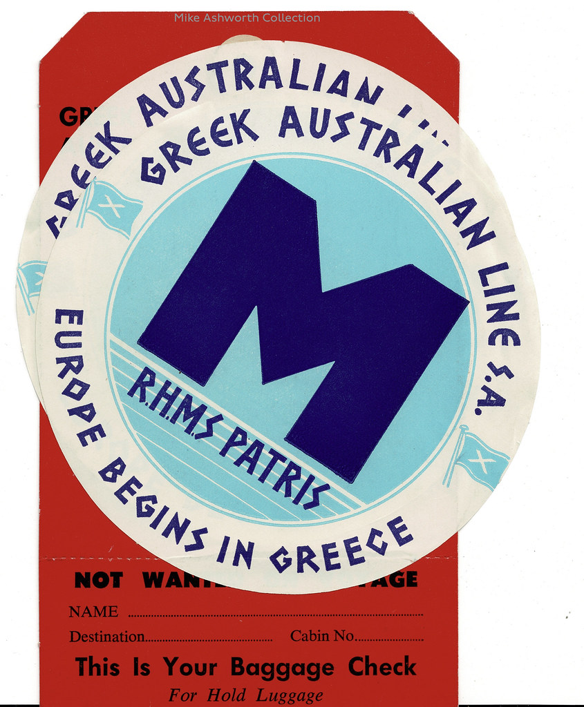 Greek Australian Line SA : luggage or baggage label and baggage check - c1963