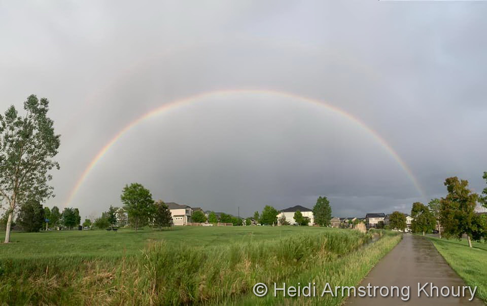 A gorgeous double rainbow after a quick rain shower in Thornton. (Heidi Armstrong Khoury)