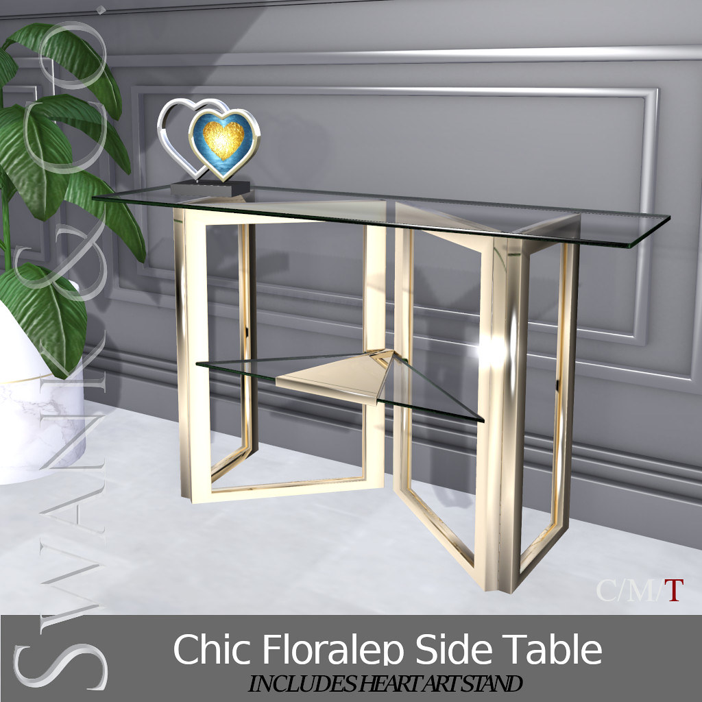 Swank & Co. Chic Floralep Side Table with Heart Art