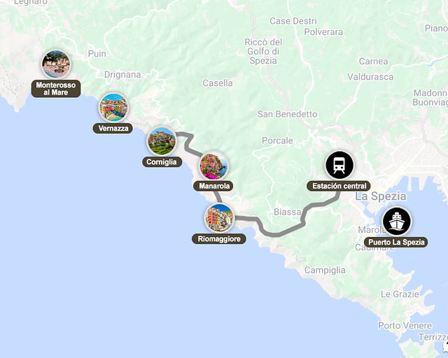 Mapa de ruta por Cinqueterre
