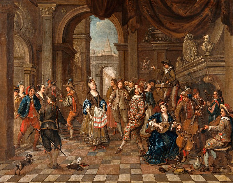 Hendrick Goovaerts (1669-1720) - A party with music and actors entertaining the company (c.1710)