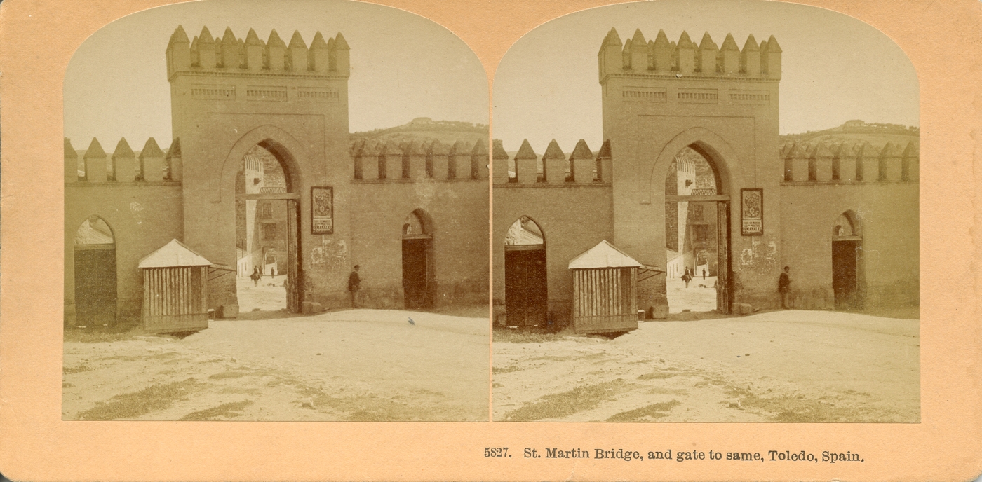 Puerta de San Martín  hacia 1890. Fotografía estereoscópica de Benjamin West Kilburn. Archivo Municipal de Toledo, Signatura ALBA-VEPA-117