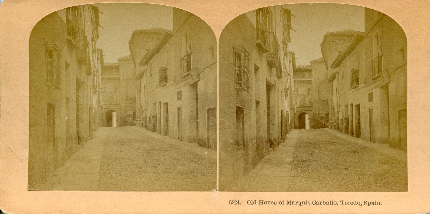 Calle de Santa Fe hacia 1890. Fotografía estereoscópica de Benjamin West Kilburn. Archivo Municipal de Toledo, Signatura ALBA-VEPA-115