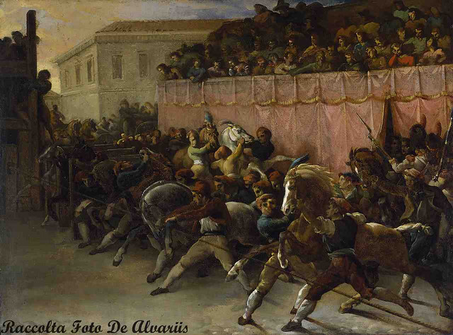 1818 2022 Partenza della corsa dei Barberi alle tribune di piazza del Popolo a, alle tribune di piazza del Popolo, di Géricault,