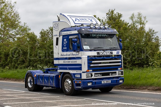1996 'Airey International' Scania 143H V8 photographed during Historic Commercial Vehicle Society Tyne Tees Run June 2022