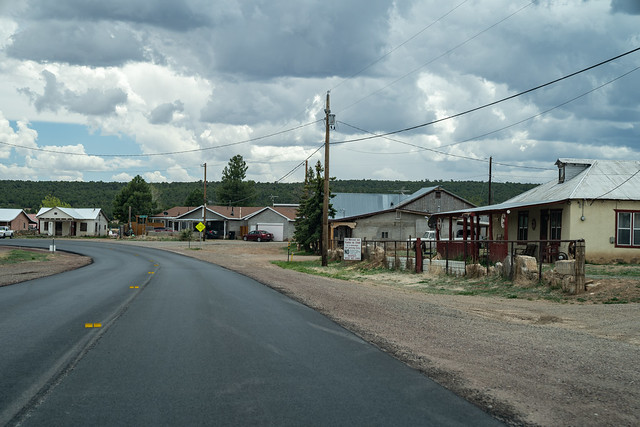 Chilili, New Mexico - May 7, 2021: Road through Chilili, a Spanish land grant community