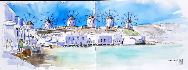 Mykonos - Les moulins depuis la petite Venise - 0906 2022