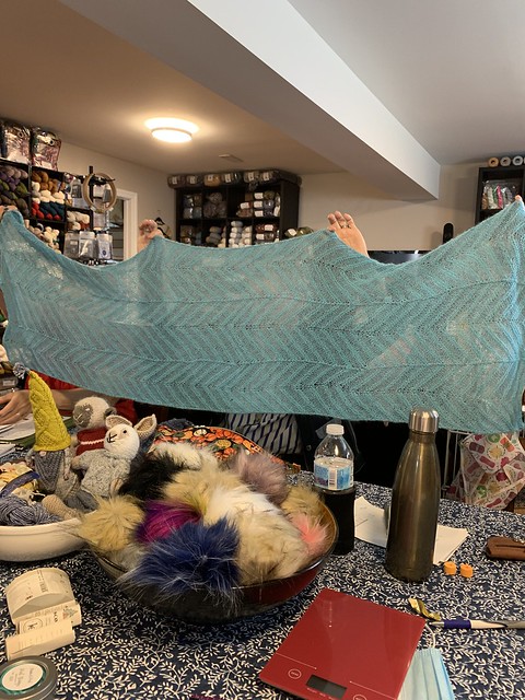 Connie (knitnut246) finished her Chevron Cloud by Espace Tricot using Shibui Knits Lunar and Tweed Silk Cloud!