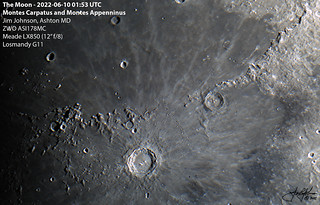 The Moon - 2022-06-10 01:53 UTC - Montes Carpatus and Apenninus