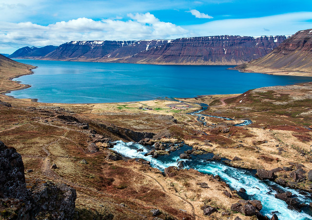River flows into Arnarfjörður,    Westfjords, Iceland
