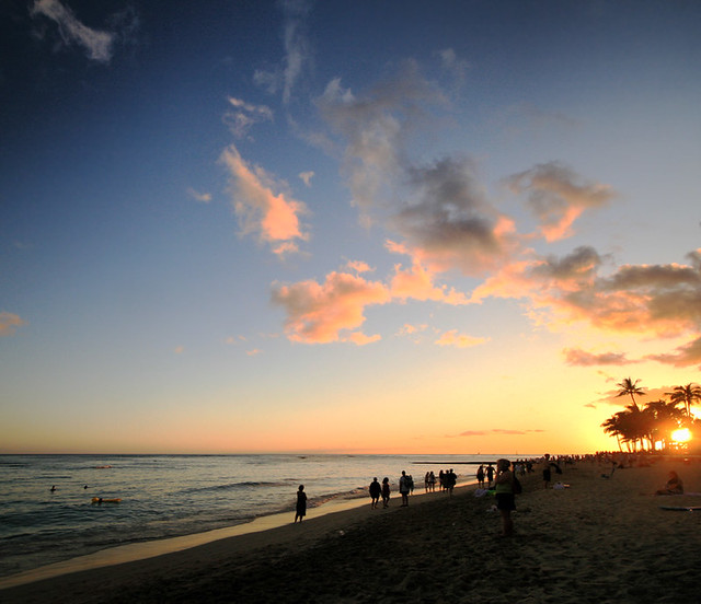 Sunset at Waikiki Beach in Hawaii