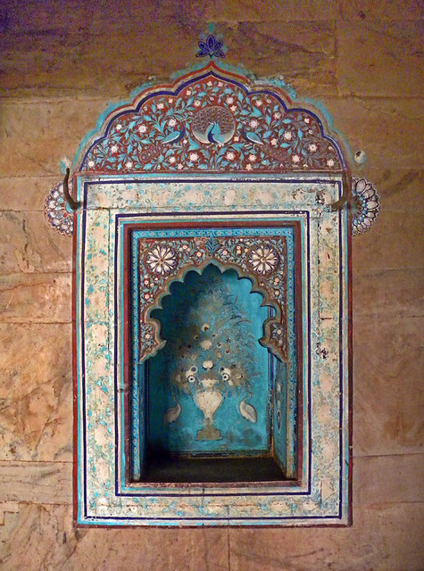 exquisite colours of the paintings in the niches in the Garh Palace in Bundi, India