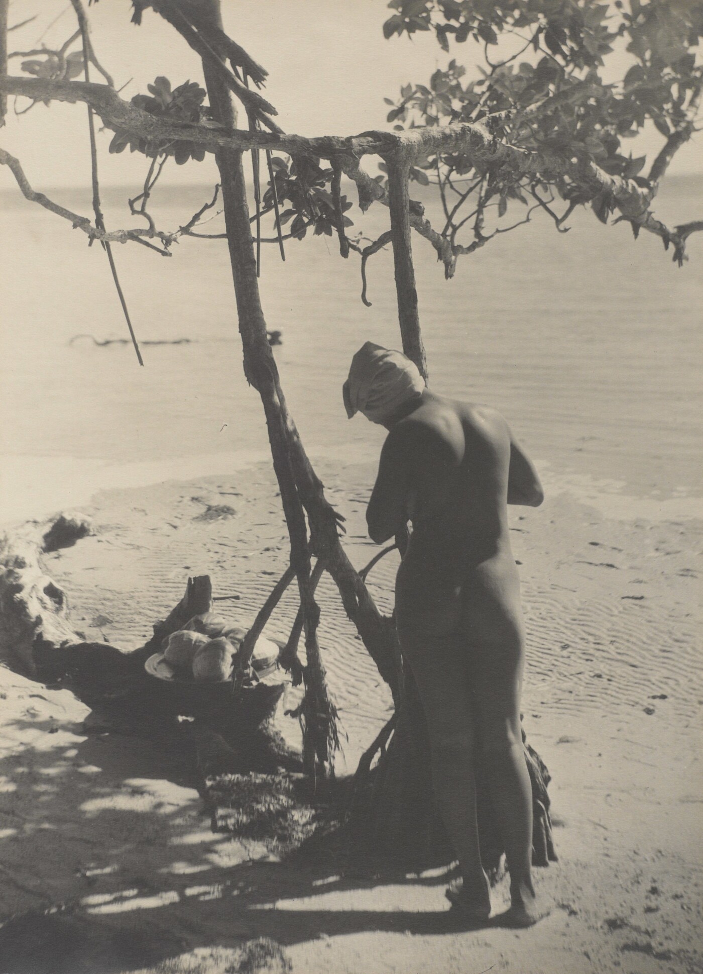 Nell Dorr (1893-1988); [Backview nude in turban leaning on tree]; 1929-1934; Gelatin silver print; Amon Carter Museum of American Art; Fort Worth, Texas; Bequest of Nell Dorr; P1990.45.304  