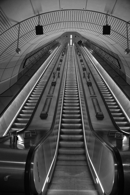 Escalators, Elizabeth Line, Liverpool Street Underground Station, Liverpool Street, Bishopsgate, City of London, EC2M 7PY