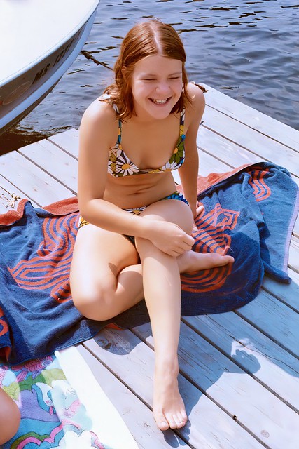 19 year old Karen in a bikini, new edit, 1973, Singletary Lake, Sutton, Massachusetts