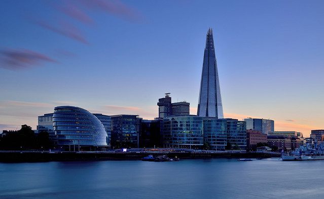 The Shard and City Hall by River Thames at Twilight