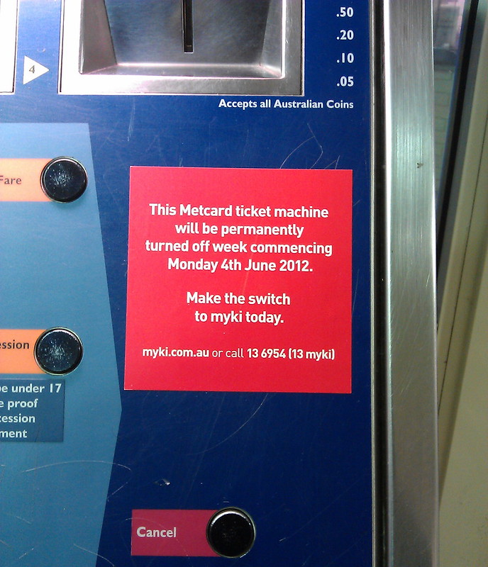 Metcard machine being decommissioned, June 2012