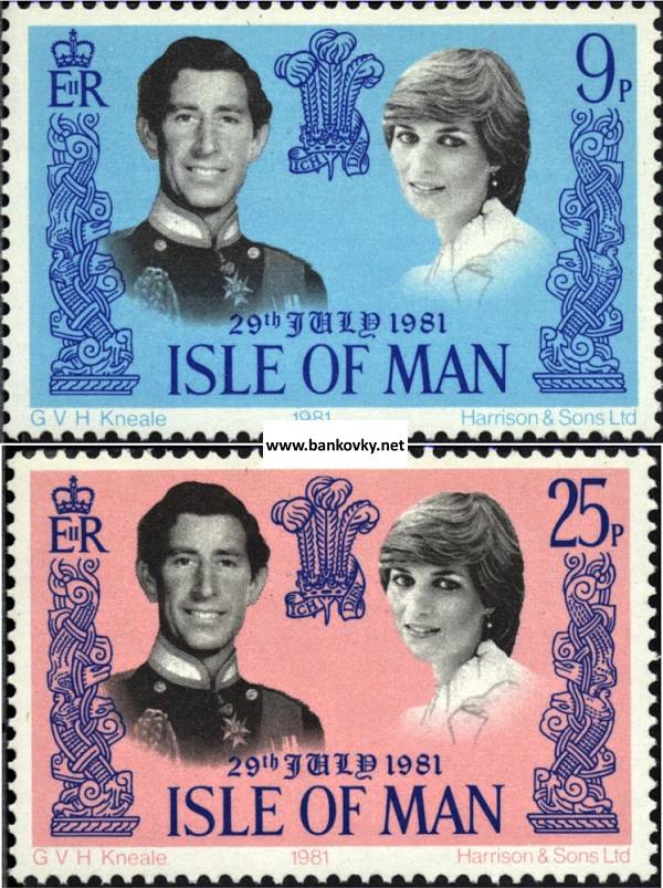 Známky Ostrov Man Svadba Charles Diana séria MNH