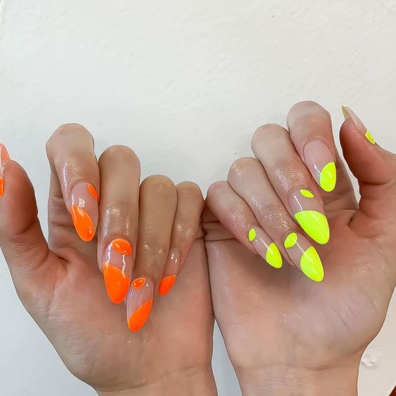 Neon Yellow & Orange Negative Space Nail Designs | Bright Cute Summer Nails | Summer Nails 2022