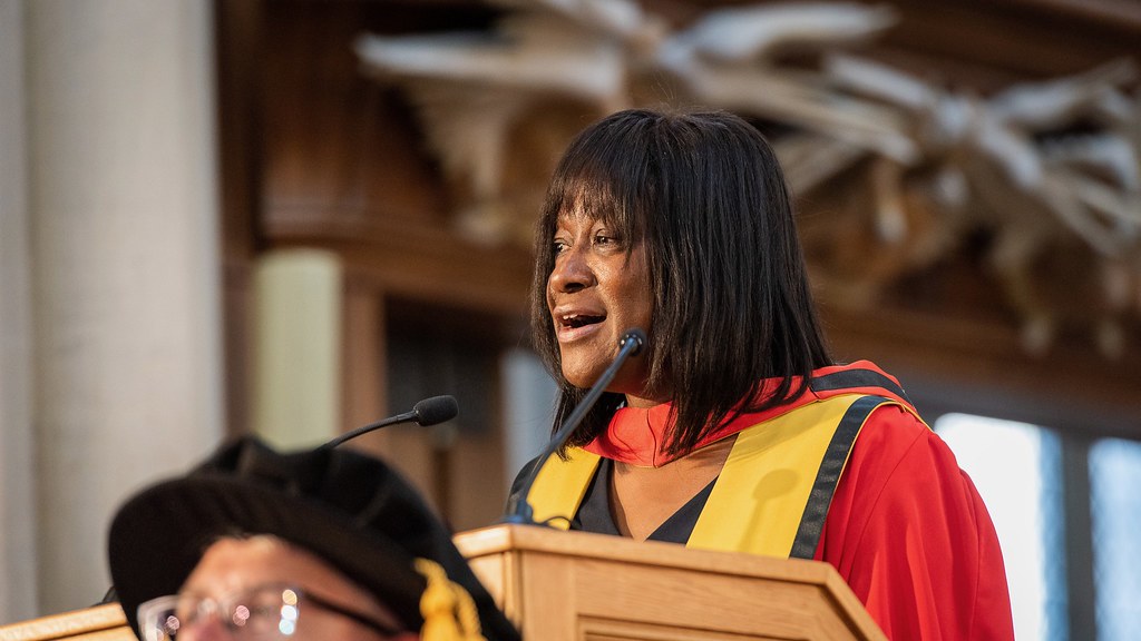Photograph of Dr Jacqueline Wright on receiving her honorary degree