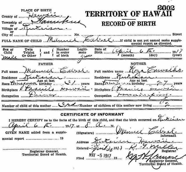 CABRAL, Manuel, Jr: Certificate of Birth