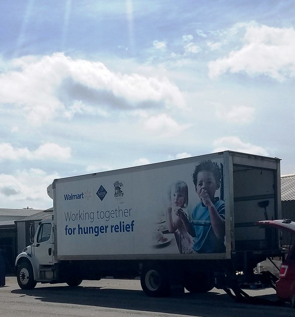 Walmart truck delivering donations to food bank: 