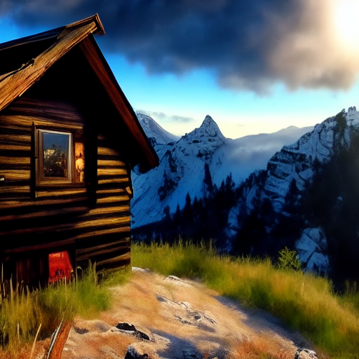 'a mountain cabin by Tom Palin 4K HD realism' Latent Majesty Diffusion v1.6