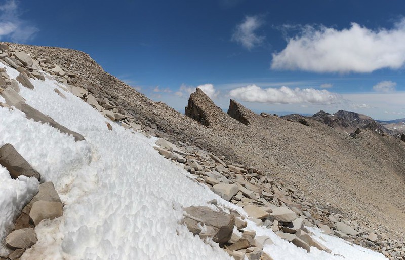 Looking south at the needles on the John Muir Trail as we climb toward Whitney's summit