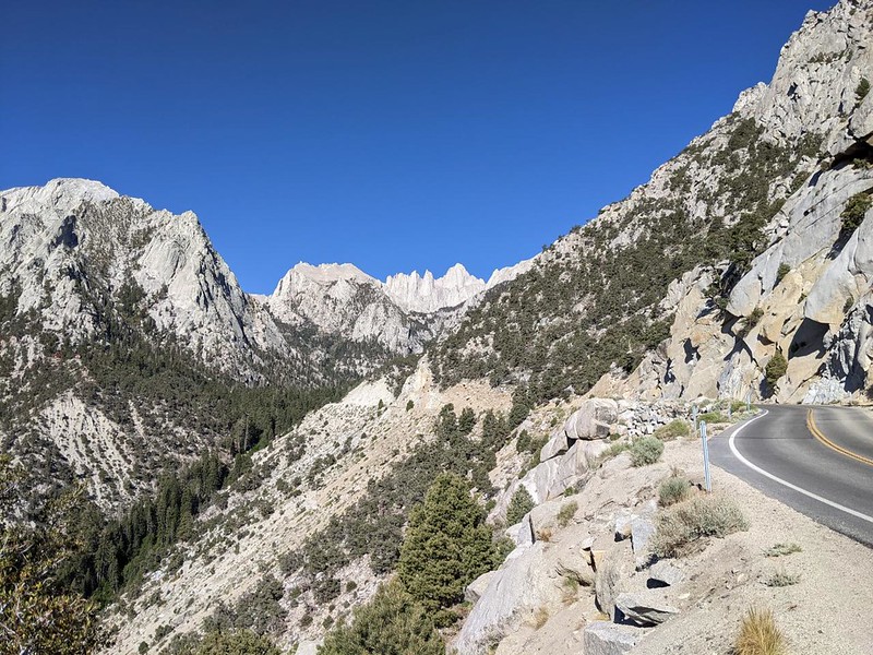 One last look back at Mount Whitney from Whitney Portal Road - yes, we climbed that monster yesterday!