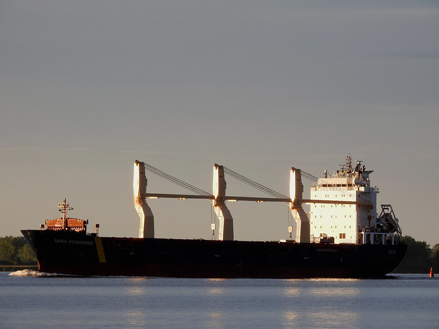 The Taiga Desgagnés general cargo ship (2007) going upstream on the St. Lawrence River viewed from Sorel-Tracy, Quebec