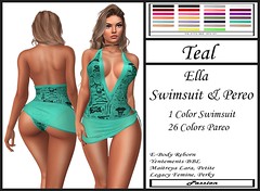 Passion-Ella-Swimsuit and Pareo-Teal