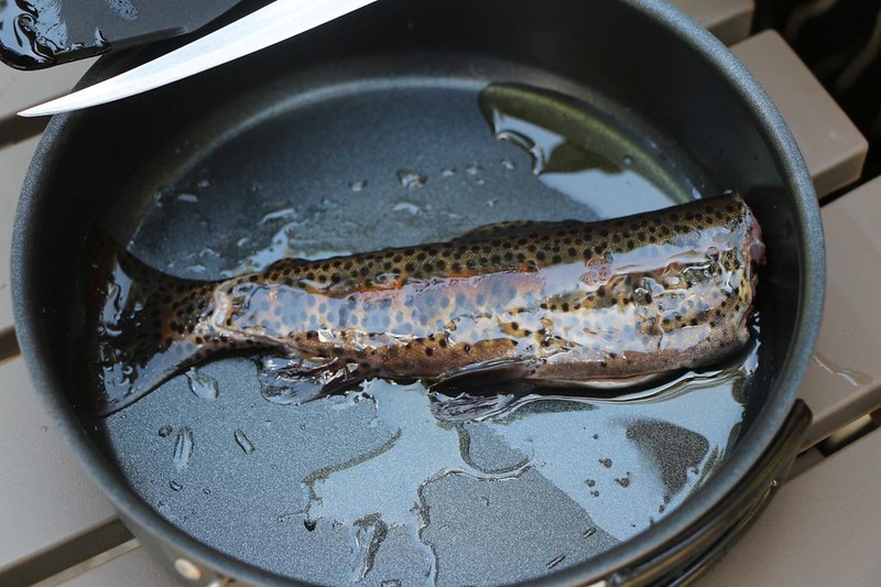 We used sealed packs of Olive Oil which made frying the trout on a camp stove easy - our first test fry at Whitney Portal