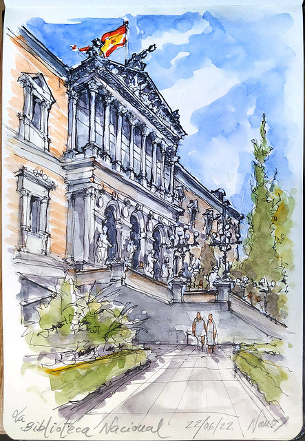 Dibujando junto a la Biblioteca Nacional, Madrid