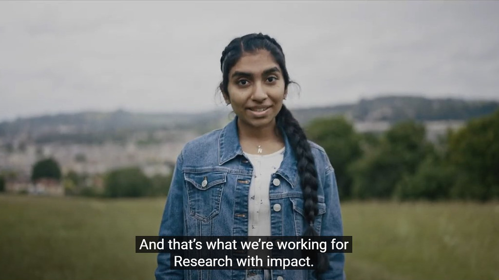 A student talking in our University of Bath Research with Impact video