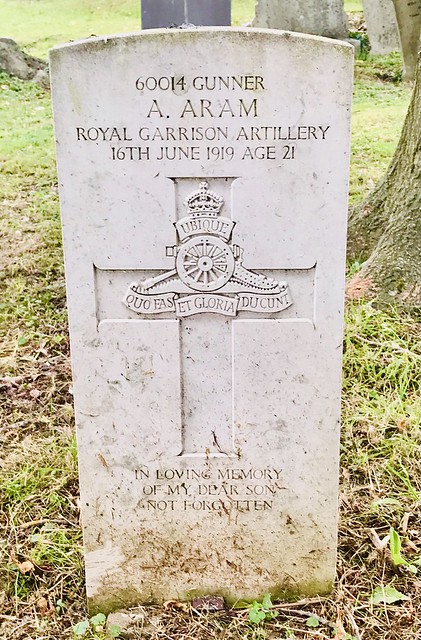 Headstone Of Service Number, 60014, Gunner, Albert Aram, Royal Garrison Artillery.
