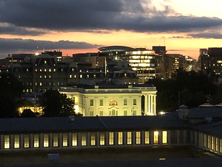 White House and main Treasury Building, sunset sky from Hotel Washington, Washington, D.C.