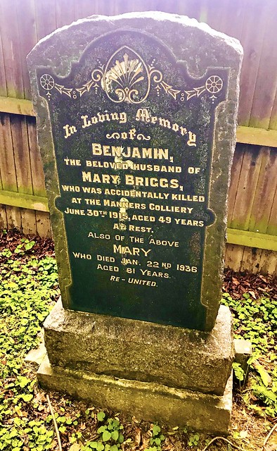 Headstone Of Benjamin Briggs, Accidentally Killed At The Manners Colliery, Ilkeston, Derbyshire And His Wife Mary Briggs.