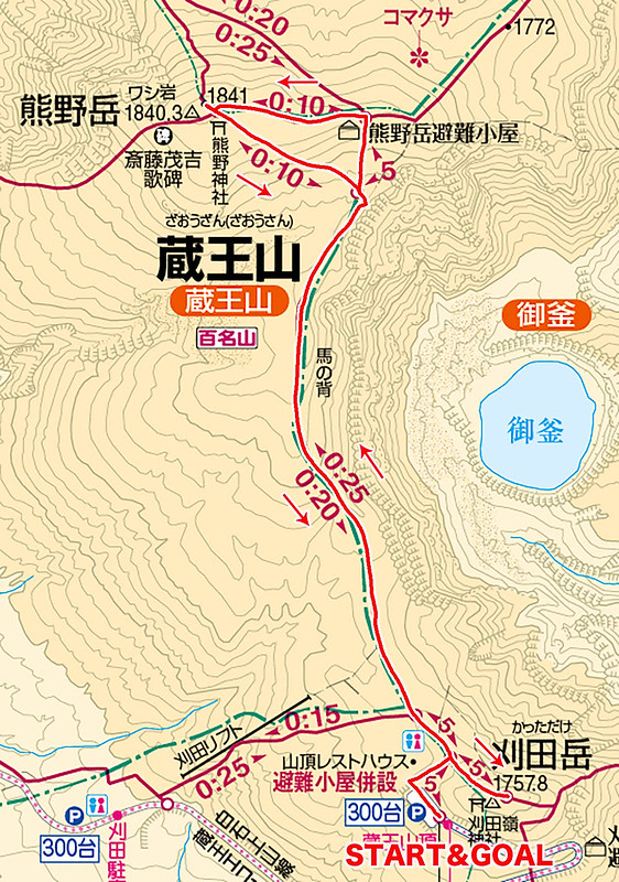 蔵王山(刈田岳・熊野岳)地図