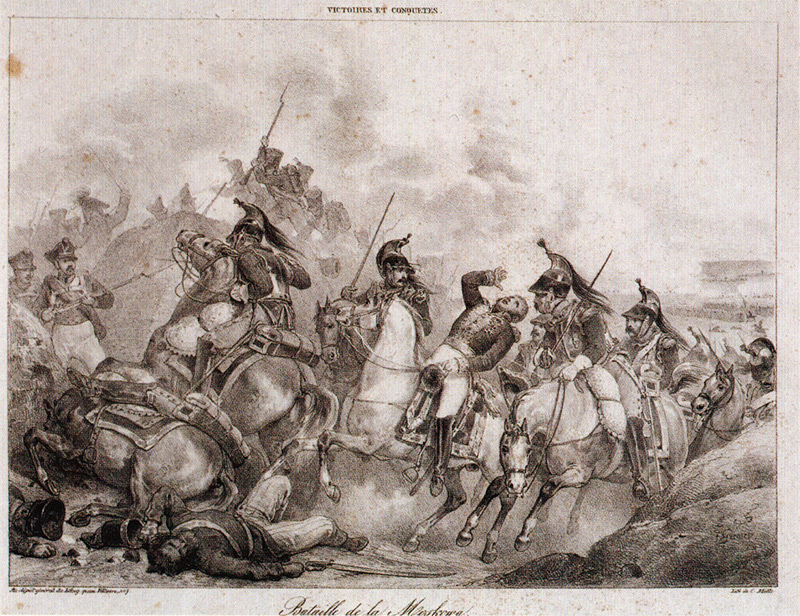 Смерть генерала Коленкура. Литография Мотта по оригиналу Гренье. 1820-1830-е годы.