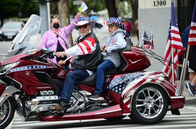 Veteran Legion Riders District 10 with flags, 150th and Cherry Parade, San Leandro, California
