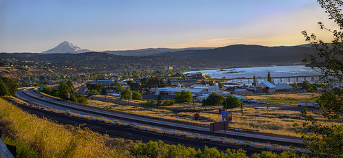 The Dalles at sunset on the first day of Summer by GeorgeOfTheGorge, Still cold and high after a wet and cold Spring, the Columbia River flows past The Dalles at sunset 