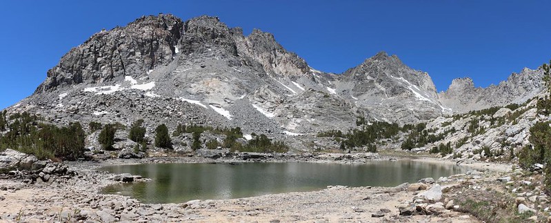 One last panorama view of Peak 12408 and Dragon Peak above the lower lake on the Golden Trout Lake North Spur Trail