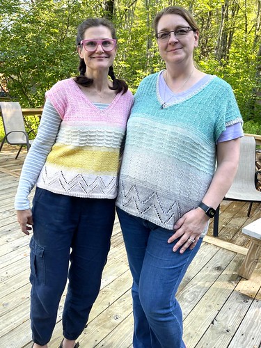The Shaved Ice summer top by Casapinka is made with 4 different colors of fingering weight yarn. You can color block or fade - or even make it in a single color.